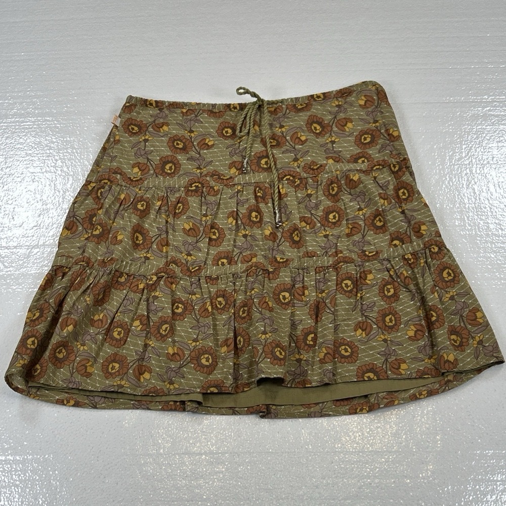 Hollister Tiered Layered Ruffle Green & Red Pull On Mini Skirt Women's XS Y2K